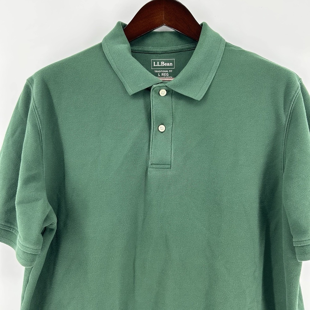 LL Bean Premium Double L Polo Mens L Green Pique Traditional Fit Preppy - Picture 2 of 7